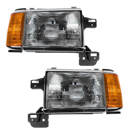 TRQ 2 Piece Headlight Assembly Set Halogen Chrome & Black Bezel Driver - style: HLA95275