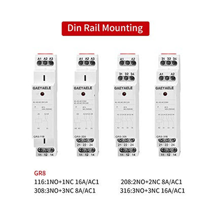 12V AC/DC 8A 2SPDT Din Rail Switch Relay (GR8-208, Automatic Operation Mode, Intermediate Relay, Automotive Relay Control Module Relays) - size: GR8-208,AC/DC 12V