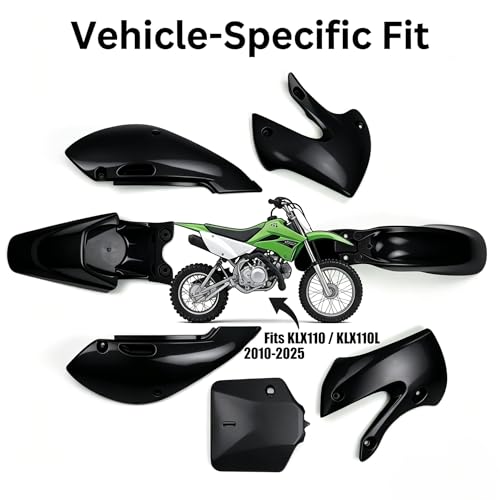 Dirt Bike Plastic Kits for KLX 110 KLX110, Rear Front Fender Number Plate Side Cover Fuel Tank Cover Fairing Body for KLX 110L 2010-2025 Black - color: black