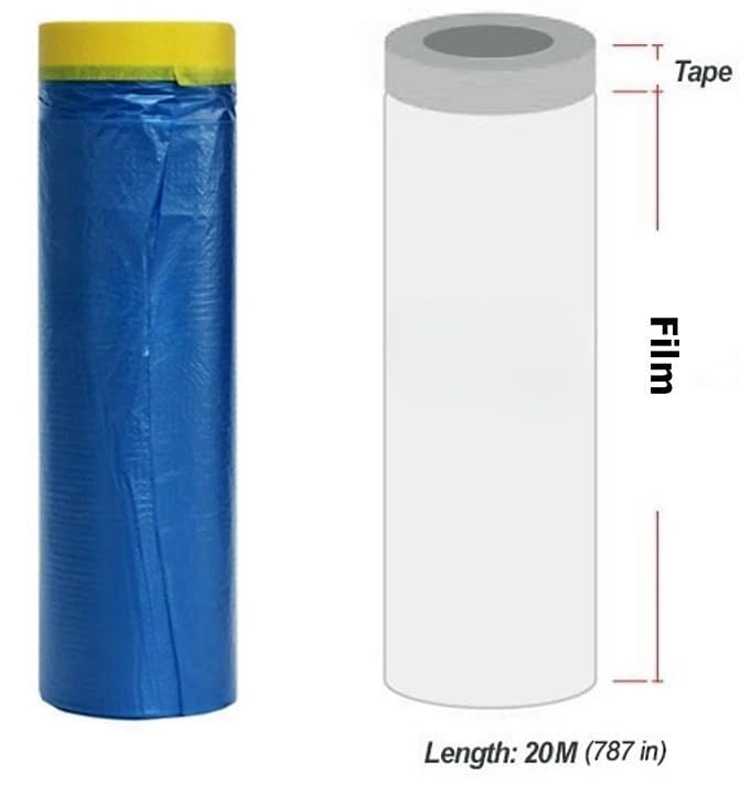 Plastic Sheeting Automotive Masking Tape - Multi Size Pack - No Residue Painters Plastic Drop Cloth for Painting - Paint Tape and Drape - Pre-Taped Masking Film (65 Feet) (3 of Set (59 in))