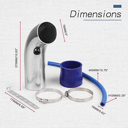 Sporacingrts 3" Cold Air Intake Kit 76mm Aluminum Universal Silver - color: Sliver
