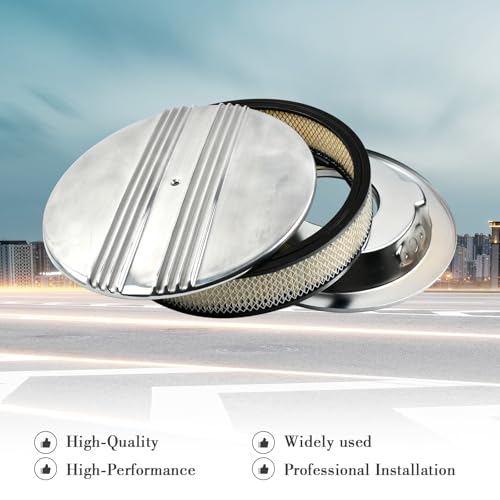 14 x 3 Inch Round Polished Air Cleaner Kit Half Finned Drop Base - color: Polished, size: 14"-Round Half Finned