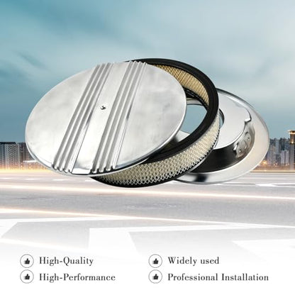 14 x 3 Inch Round Polished Air Cleaner Kit Half Finned Drop Base - color: Polished, size: 14"-Round Half Finned