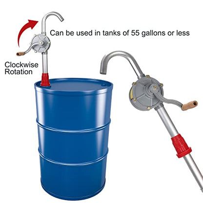 Vevitts 15-55 Gallon Rotary Hand Drum Pump, Heavy Duty Aluminum Barrel Pump for Kerosene Gasoline Oil Diesel Fuel Hydraulic Fluid