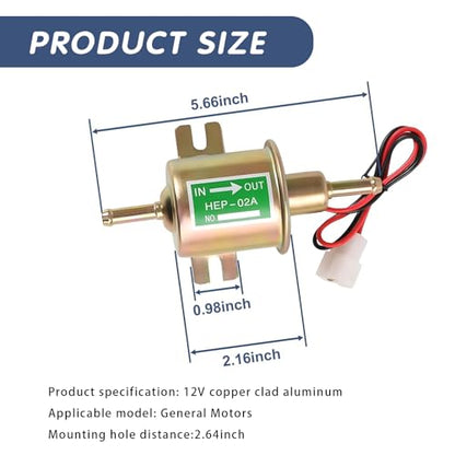 Electric Fuel Pump, 12V Low Pressure Inline Fuel Pump, Fit for All 12 Volt Cars, Trucks, Boats, Carburetor, Lawnmower and Generators