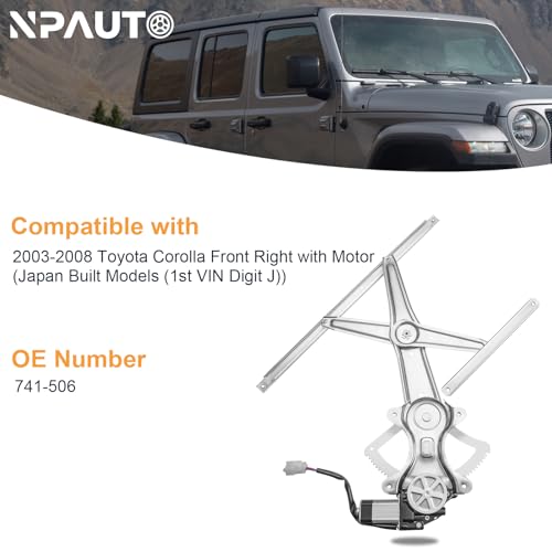 NPAUTO Front Right Passenger Side Power Window Regulator with Motor Replacement for 03-08 Toyota Corolla 2003 2004 2005 2006 2007 2008, 741-506 - style: Front Passenger Side