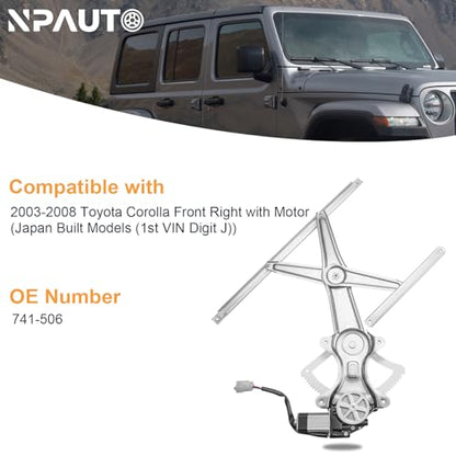 NPAUTO Front Right Passenger Side Power Window Regulator with Motor Replacement for 03-08 Toyota Corolla 2003 2004 2005 2006 2007 2008, 741-506 - style: Front Passenger Side