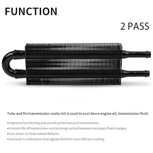 2 Pass Tube and Fin Transmission Cooler Universal 5/16" Power Steering Cooler Kit Aluminium Black - size: 2 Pass