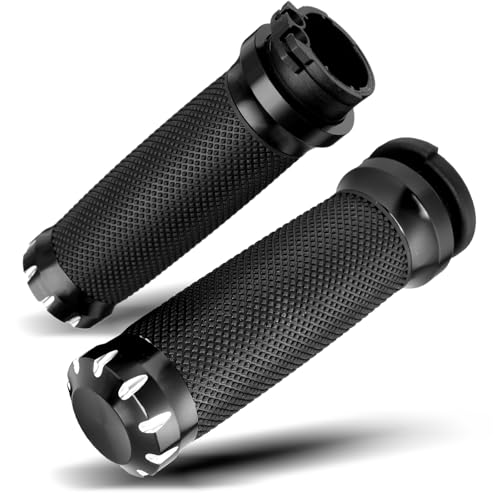 PBYMT 1inch Handlebar Grips, Cable Throttle Control Hand Grips Fit for Harley ’96-Later XL, ’96-’07 Touring, ’02-’17 VRSC, ’08-’13 XR, ’96-’17 Dyna (Except FXDLS) - color: Black