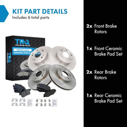 TRQ Front and Rear Brake Pad and Rotor Set Ceramic Vented Solid Rotors - style: BKA12018
