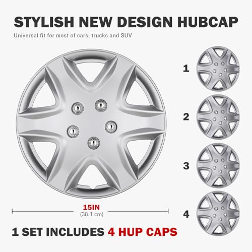 Hubcaps 15 Inch 4 Pcs Wheel Covers Compatible with 15" Cars - color: 5049-Silver-15