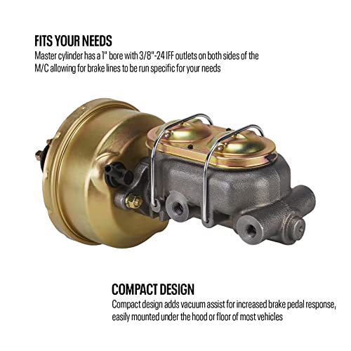 Single 7 Inch Brake Booster Master Cylinder Combo, 1 Inch Bore, Universal