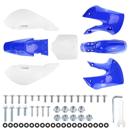 PRO BAT ABS KX 65 KLX 110 Plastic Fender Fairing Body Work Kit Set - color: White&Blue Plastic Fender Kit