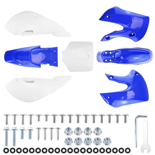 PRO BAT ABS KX 65 KLX 110 Plastic Fender Fairing Body Work Kit Set - color: White&Blue Plastic Fender Kit