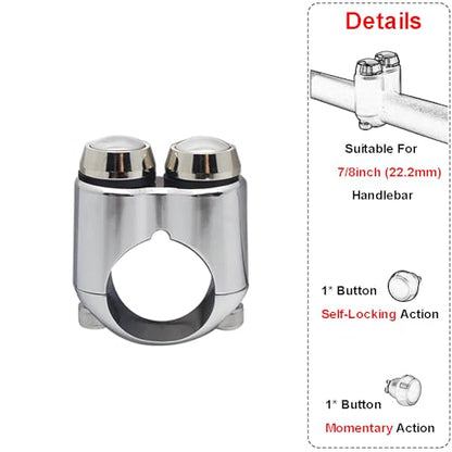 2 Buttons CNC Hand Control Momentary Switch Micro Switch - size: 7/8 Inch Chrome