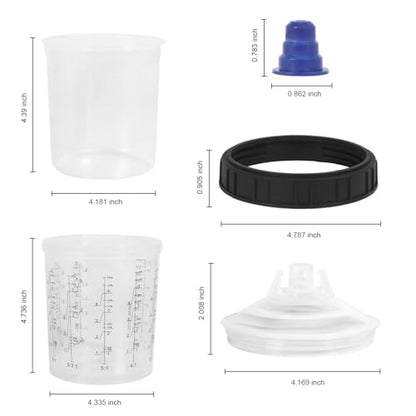 JOYFUL&HOPEFUL Disposable Paint Spray Gun Liners and Lids,20 Ounce (600ml) 30 Pack Kit - 30 Liners, 30 Lids with 125-Micron Strainer, 1 Hard Cup with Retainer Ring, 15 Plugs