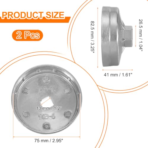 HARFINGTON 2pcs Oil Filter Cap 12 Flute 82.5x41x75mm (WxHxID) 1/2" Square - size: 12 Flute 82.5 x 41 x 75mm