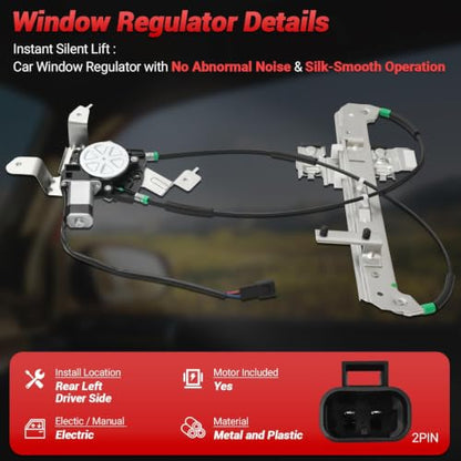PZ 748-228 Rear Driver Side Power Window Regulator with Motor Assembly Replacement for 2000-2006 Chevrolet Tahoe, GMC Yukon, Cadillac Escalade - style: 748-228