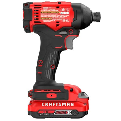 CRAFTSMAN Cordless 1/4 Impact Driver with 2 Ah Lithium Ion Battery, Charger and PH2 Screwdriving Bit, LED Light, High Torque, Variable Speed, 2900 RPM (CMCF801D1) - style: NEW 20V MAX Impact Driver Kit