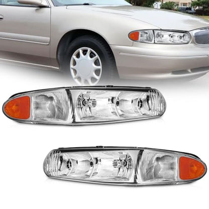 WEELMOTO Halogen Headlights Assembly for 1997-2005 Buick Century/REGAL