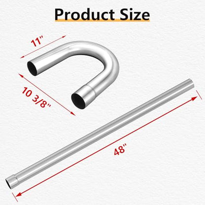 LCGP 2" Stainless Steel Custom Exhaust Kit Tubing Mandrel Bend Pipe Elbow Straight Pipe U-Shaped Pipe 8 Pcs - size: 2", style: Stainless Steel
