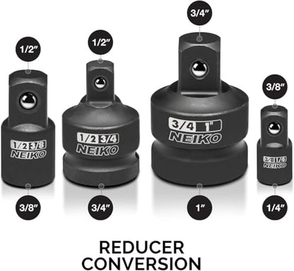 NEIKO 30223A 8 PC Impact Socket Adapter Set, Standard SAE Size, Cr-V Steel, Impact Driver & Wrench Conversion Kit, Locking Impact Socket Adapters & Reducer Set, Ball Detent, 1/4”, 3/8”, 1/2", 3/4”, 1” - size: 8-Pc, style: Adapter Reducer