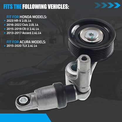 Belt Tensioner Assembly with Pulley Compatible with Honda HR-V 2.0L L4 2023, Replace #311705A2A02 311705A2A03 SK89709, Drive Belt Tensioner for Civic CR-V Accord Acura TLX - size: 311705A2A02