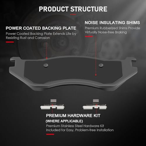 cciyu D966 Brake Pads w/Hardware Front Disc Brake Pad Set 4pcs - size: Front[D966]