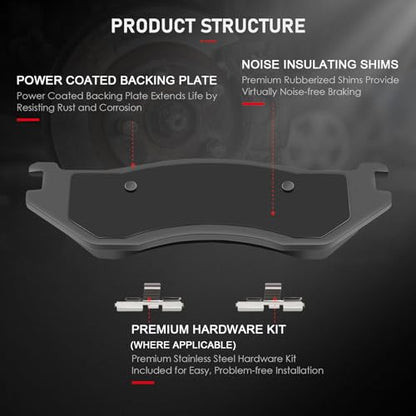 cciyu D966 Brake Pads w/Hardware Front Disc Brake Pad Set 4pcs - size: Front[D966]