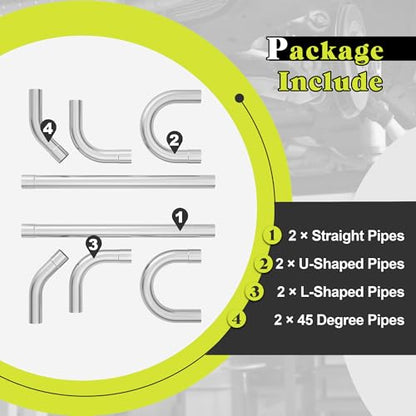 Exhaust Pipe Kit 2.5 Inches Mild Steel DIY Custom Exhaust Kit Tubing Mandrel Bend Pipe Straight & U-Bend 16 Gauge Universal 8PCS - size: 2.5 inch-8 pcs