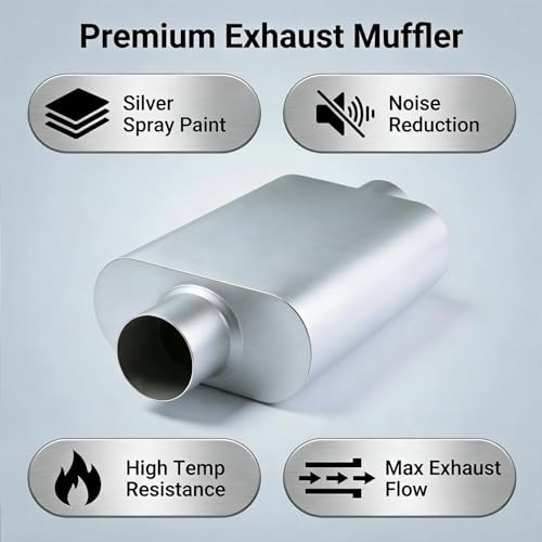 Universal 2.5" Dual Chamber Center Inlet Center Outlet Muffler – Aluminized Steel Silver, Aggressive Deep Sound, 17" Total Length - color: SILVER, size: 2.5 Inch