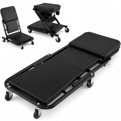 IRONMAX 36" 3-in-1 Folding Z Mechanic Creeper with 6 Swivel Wheels, Black - color: Black, size: 36"