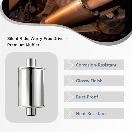 3" Ultra Quiet Resonator Muffler - 304 Stainless Steel, 3" Inlet/3" Outlet, 13.8" Overall Length - size: 3 Inch