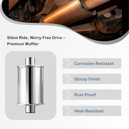 3" Ultra Quiet Resonator Muffler - 304 Stainless Steel, 3" Inlet/3" Outlet, 13.8" Overall Length - size: 3 Inch