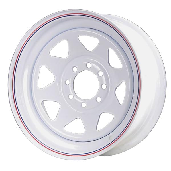 Premium Service 16x6 8 on 6.5 Spoked Steel Trailer Wheel (White/w Pinstripes) - color: White /w Pinstripes