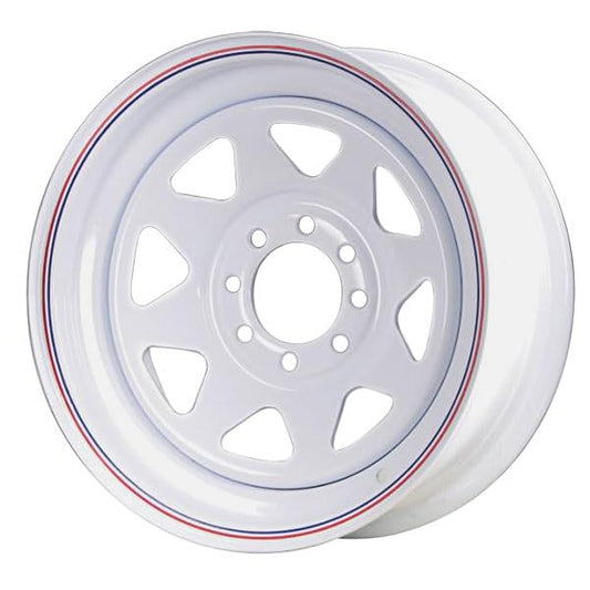 Premium Service 16x6 8 on 6.5 Spoked Steel Trailer Wheel (White/w Pinstripes) - color: White /w Pinstripes