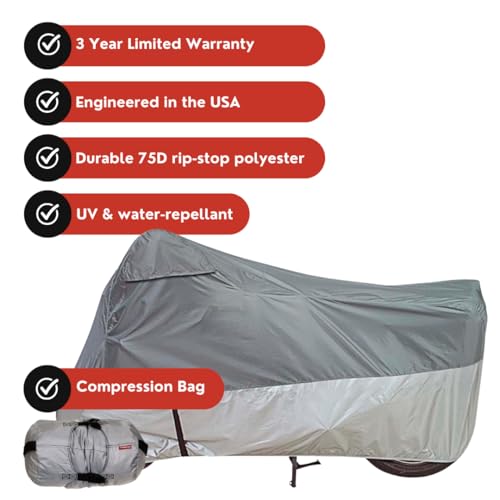 Dowco Guardian 26037-00 UltraLite Plus Water Resistant Indoor/Outdoor Motorcycle Cover: Grey, X-Large