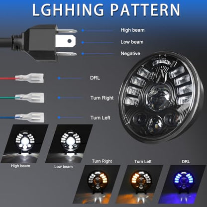 MONDEVIEW 5-3/4 5.75 Inch LED Headlight Motorcycle with High/Low Beam DRL Turn Signals Light DOT Approved Compatible with Sportster Dyna Street Bob Low Rider Wide Glide Iron 883
