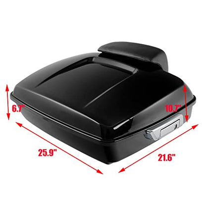 TCT-MOTORPARTS Chopped Tour Luggage Trunk Backrest Pad Chrome Mount Bracket Fit for 2014-2025 Harley Touring CVO Road Glide Street Glide Special Road King Electra Glide - color: Vivid Black Chopped Trunk+Chrome Rack#1