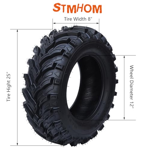 Set of 2 tires AT25X8-12 25X8X12 tires STMHOM ATV/UTV Lawn-Mowers Off-Road Tires 6 PR, Tubeless - size: QD137 25x8-12