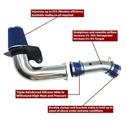 3-Inch Cold Air Intake Kit with Heat Shield + Filter Compatible for Ford Mustang 3.8L V6 Engine 1999-2004 Automatic and Manual Transmission (Blue) - style: Blue