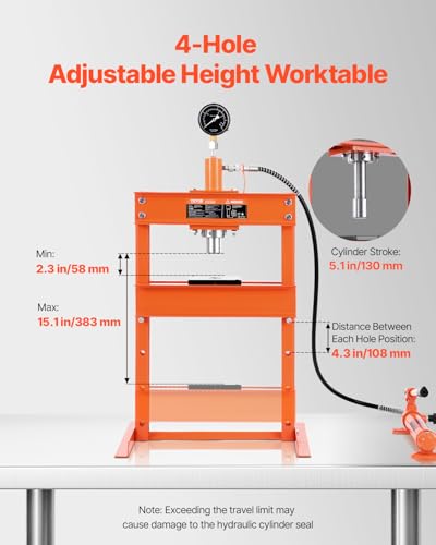 VEVOR Hydraulic Shop Press, 10 T H-Frame Shop Press with Press Plate & H-Shaped Base, Stable Garage Floor Adjustable Hydraulic Press with Relief Valve, Fit for Bending, Straightening & Stamping