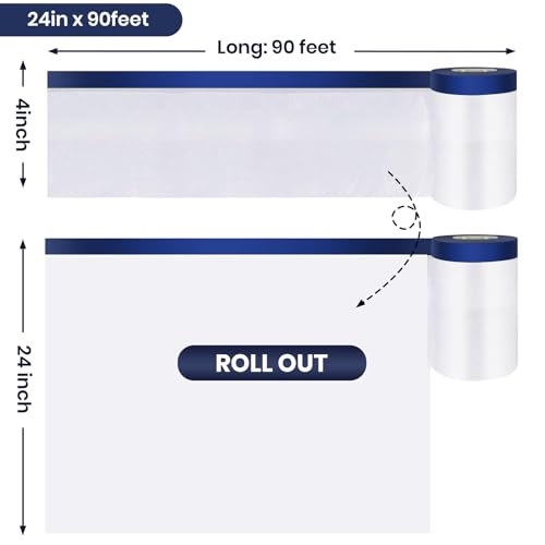 ADHES Painters Plastic with Tape 24 inch x 90 feet x 3 Rolls - size: 24inch