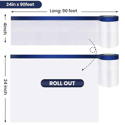 ADHES Painters Plastic with Tape 24 inch x 90 feet x 3 Rolls - size: 24inch