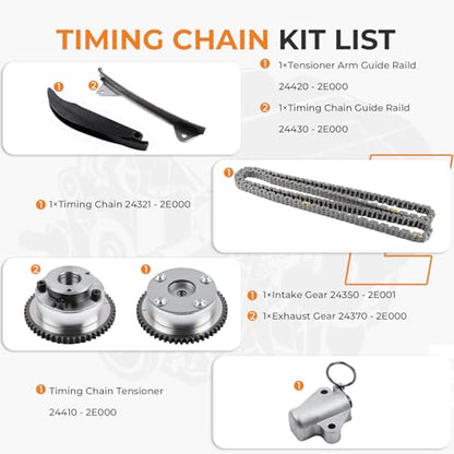Autoexact 24321-2E000 Engine Timing Chain Kit w/Intake & Exhaust VVT Gear Sprocket Compatible with 2011-2013 Hyundai Elantra Coupe GT 2012-2016 Kia Forte Soul 1.8L 2.0L 243502E001 243702E000 - size: Fit for 2011-2016 Hyundai/Kia - 1.8L/2.0L