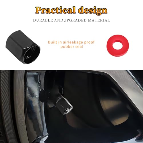 4 Pack Wheel Center Cover for Tesla Model 3 & Model Y,56mm Hubcaps Wheel Rim Cover Tesla Center Caps Hubcaps+4 Car Valve Stem Caps (Matte Black+Silver Emblem) - color: Matte Black+Silver Emblem