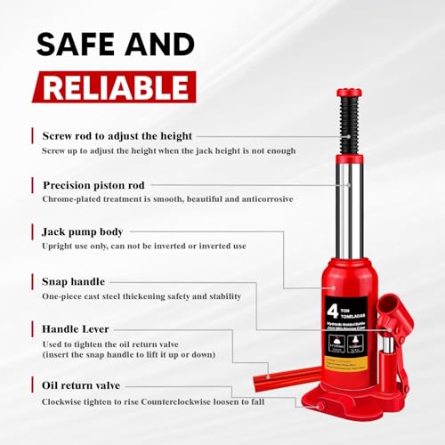 Hydraulic Bottle Jack with Carrying Case, 4 Ton (8,818 lb) Capacity, 7.7-15 inch Lifting Range, Muti-Directional Welded Bottle Car Jack for Car, Truck, RV, Pickup Truck, Auto Repair - size: 4 Ton