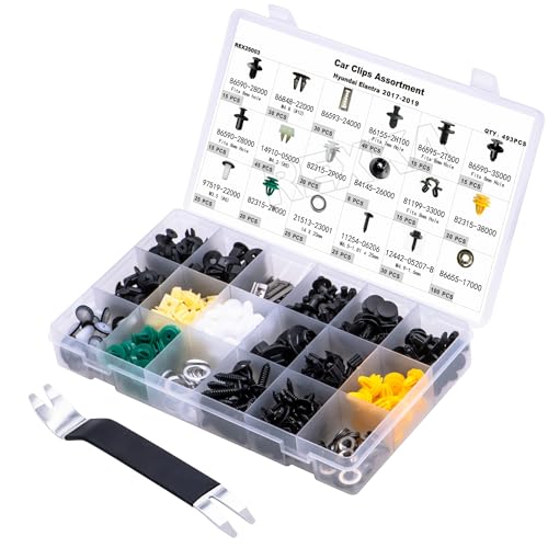 Rexka 494pcs for Hyundai Kia Retainer Clips Assortment - Elantra 2007-2019 - Bumper Cover, Fender Liner, Rocker Molding, Door Panel & Cowl - Replaces 86595-2T500 82315-38000 86590-28000 86590-3S000 - color: 494pcs