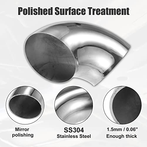 X AUTOHAUX 2 Pcs OD 5 Inch 90 Degree Mandrel Bend Elbow SS304 Stainless Steel Bend Tube Exhaust Elbow Pipe for Car Modified Exhaust System 5" Piping Silver Tone - size: 5"