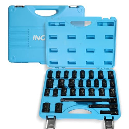 1/2 29PC Socket Set Shallow, CR-MO,SAE/Metric 3/8"-1",10-24mm - size: 1/2inch 29PCS SHALLOW